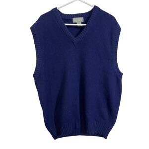 Christopher Hayes Sweater Vest 100% Wool Navy Blue V-Neck Size L Academia